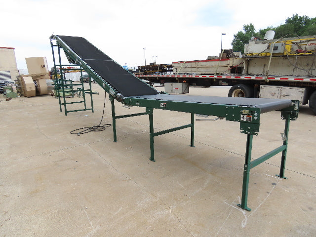 Dematic 42"x 28' Flat to Incline Belt Conveyor RH Center Drive 460V 95fpm 118"H