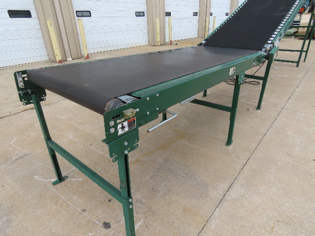 Dematic 42"x 28' Flat to Incline Belt Conveyor RH Center Drive 460V 95fpm 118"H