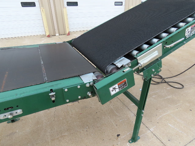Dematic 42"x 28' Flat to Incline Belt Conveyor RH Center Drive 460V 95fpm 118"H