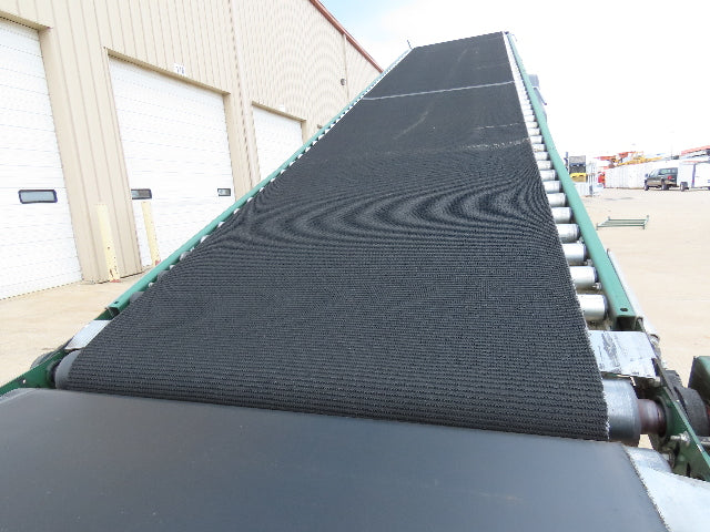 Dematic 42"x 28' Flat to Incline Belt Conveyor RH Center Drive 460V 95fpm 118"H