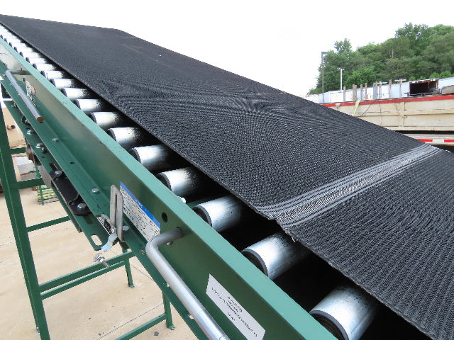 Dematic 42"x 28' Flat to Incline Belt Conveyor RH Center Drive 460V 95fpm 118"H