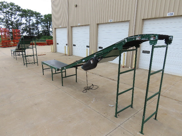 Dematic 42"x 28' Flat to Incline Belt Conveyor RH Center Drive 460V 95fpm 118"H