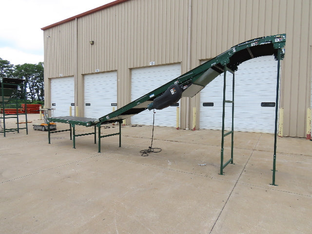 Dematic 42"x 28' Flat to Incline Belt Conveyor RH Center Drive 460V 95fpm 118"H