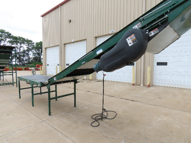 Dematic 42"x 28' Flat to Incline Belt Conveyor RH Center Drive 460V 95fpm 118"H