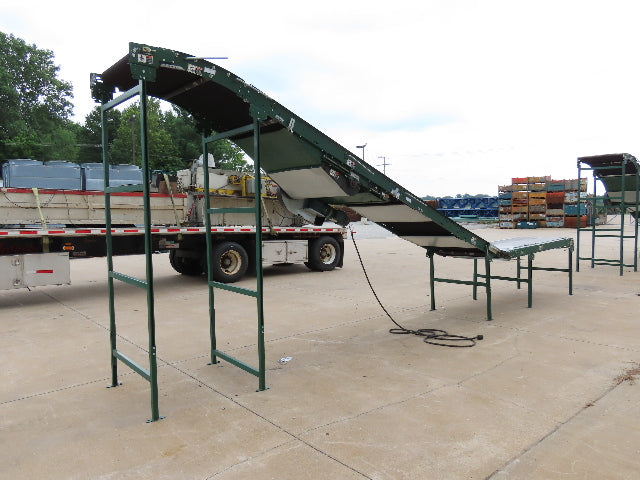 Dematic 42"x 28' Flat to Incline Belt Conveyor RH Center Drive 460V 95fpm 118"H