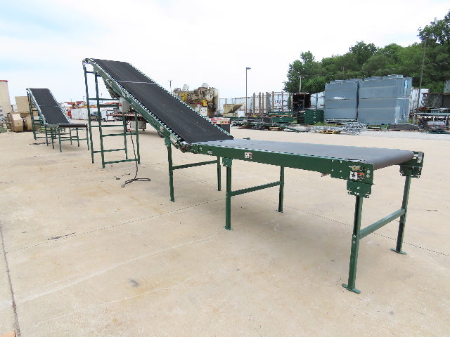 Dematic 42"x 28' Flat to Incline Belt Conveyor RH Center Drive 460V 95fpm 118"H