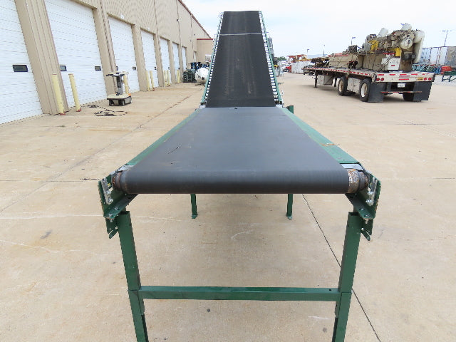 Dematic 42"x 28' Flat to Incline Belt Conveyor RH Center Drive 460V 95fpm 118"H