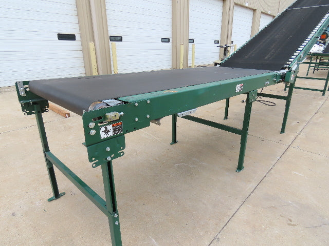 Dematic 42"x 28' Flat to Incline Belt Conveyor RH Center Drive 460V 95fpm 118"H