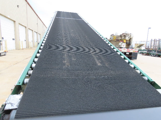 Dematic 42"x 28' Flat to Incline Belt Conveyor RH Center Drive 460V 95fpm 118"H