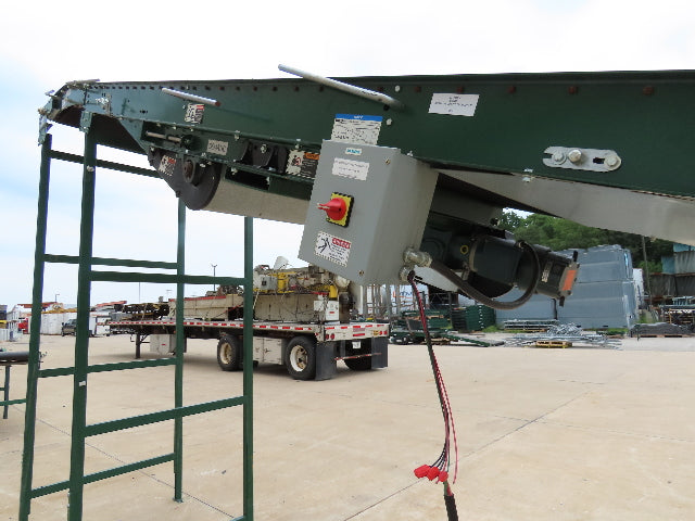 Dematic 42"x 28' Flat to Incline Belt Conveyor RH Center Drive 460V 95fpm 118"H