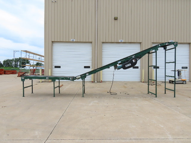Dematic 42"x 28' Flat to Incline Belt Conveyor RH Center Drive 460V 95fpm 118"H