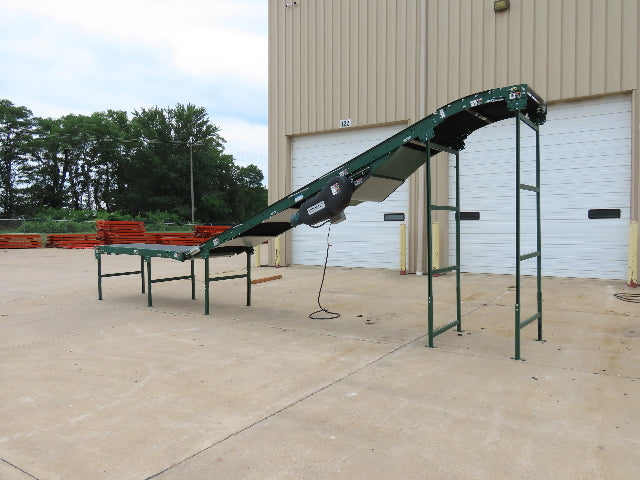 Dematic 42"x 28' Flat to Incline Belt Conveyor RH Center Drive 460V 95fpm 118"H