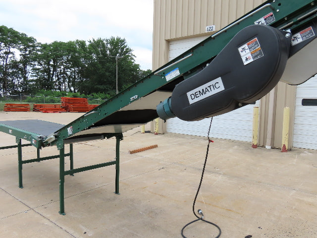 Dematic 42"x 28' Flat to Incline Belt Conveyor RH Center Drive 460V 95fpm 118"H