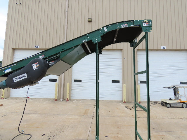 Dematic 42"x 28' Flat to Incline Belt Conveyor RH Center Drive 460V 95fpm 118"H