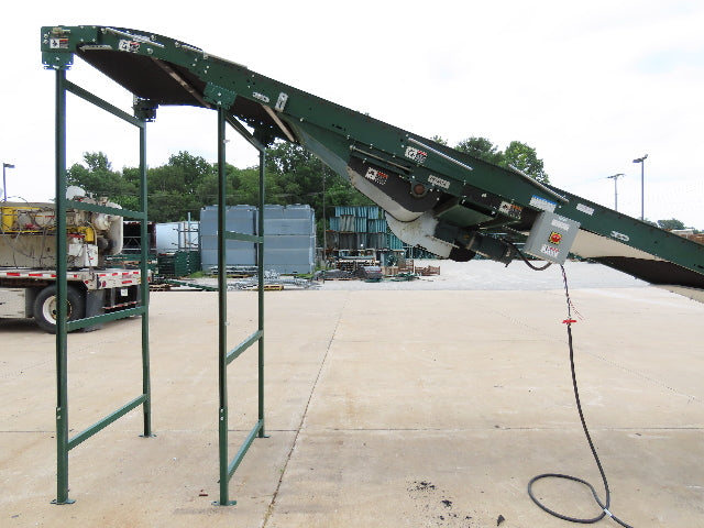 Dematic 42"x 28' Flat to Incline Belt Conveyor RH Center Drive 460V 95fpm 118"H