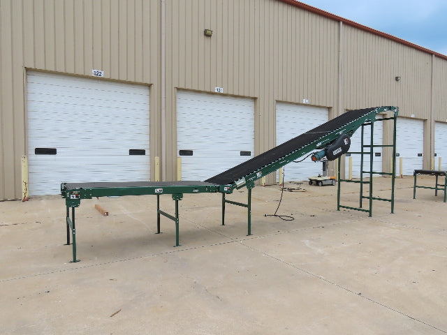 Dematic 42"x 28' Flat to Incline Belt Conveyor RH Center Drive 460V 95fpm 118"H