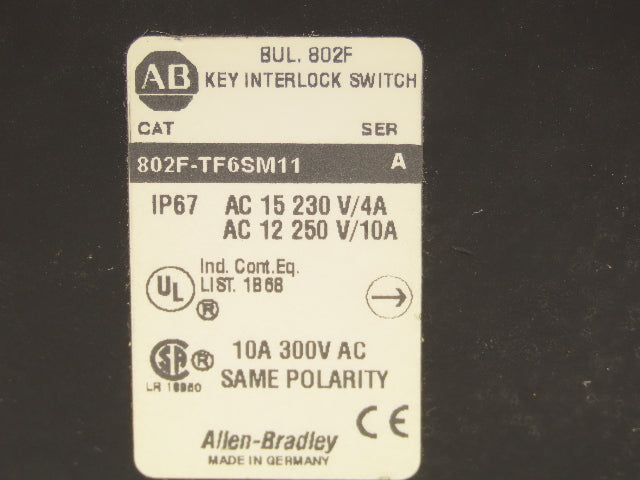 Allen Bradley 802F-TF6SM11 Interlock Safety Switch 230V 4A Ser A