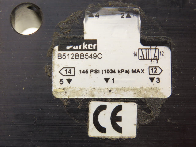 Parker B512BB549C Pneumatic Air Solenoid Valve 120V 145 PSI 3/8" NPT 4-Way 2 Pos