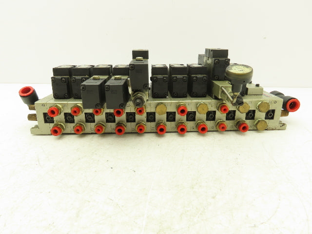 SMC NVV5FS2-01T-111-02T 11-Station Pneumatic Solenoid Valve Manifold Assembly