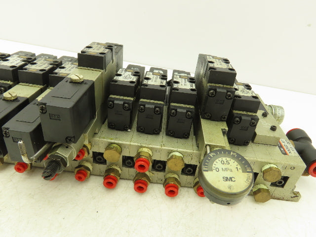 SMC NVV5FS2-01T-111-02T 11-Station Pneumatic Solenoid Valve Manifold Assembly