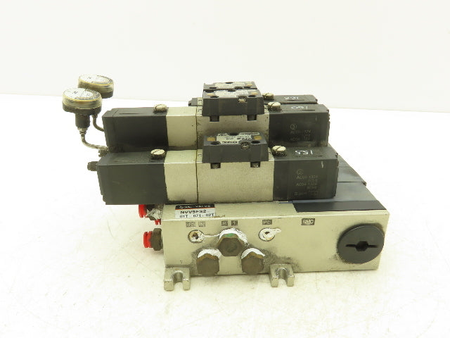 SMC NVV5FS201T07102T Pneumatic 7-Station Solenoid Valve Manifold Assembly 24VDC