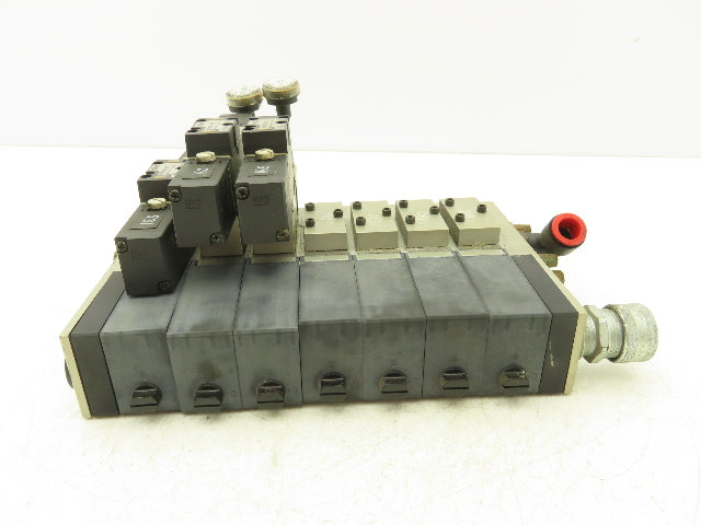 SMC NVV5FS201T07102T Pneumatic 7-Station Solenoid Valve Manifold Assembly 24VDC