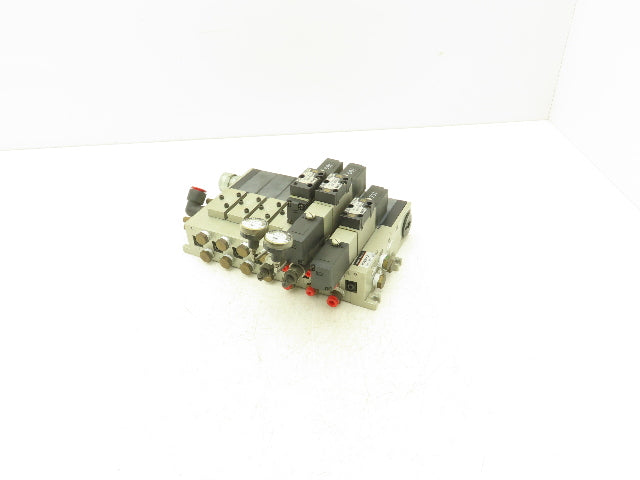 SMC NVV5FS201T07102T Pneumatic 7-Station Solenoid Valve Manifold Assembly 24VDC