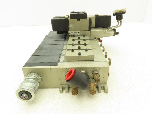 SMC NVV5FS201T07102T Pneumatic 7-Station Solenoid Valve Manifold Assembly 24VDC