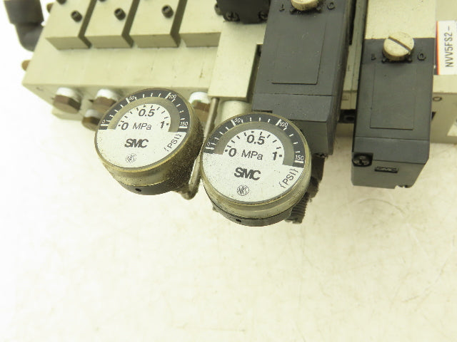 SMC NVV5FS201T07102T Pneumatic 7-Station Solenoid Valve Manifold Assembly 24VDC