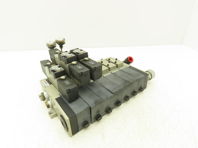SMC NVV5FS201T07102T Pneumatic 7-Station Solenoid Valve Manifold Assembly 24VDC