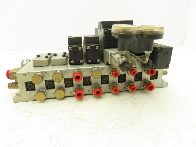 SMC NVV5FS2-01T-071-02T 7-Station Pneumatic Solenoid Valve Manifold Assembly
