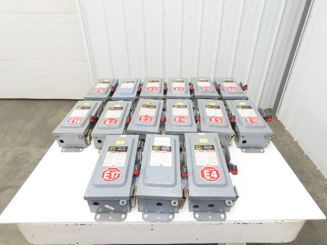 Square D HU361 Safety Disconnect Switch 30A 600V 3Ph 30HP Non Fused Lot Of 15