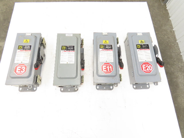 Square D HU-361 Safety Disconnect Switch 30A 600V 3Ph 30HP Non Fused Lot Of 4
