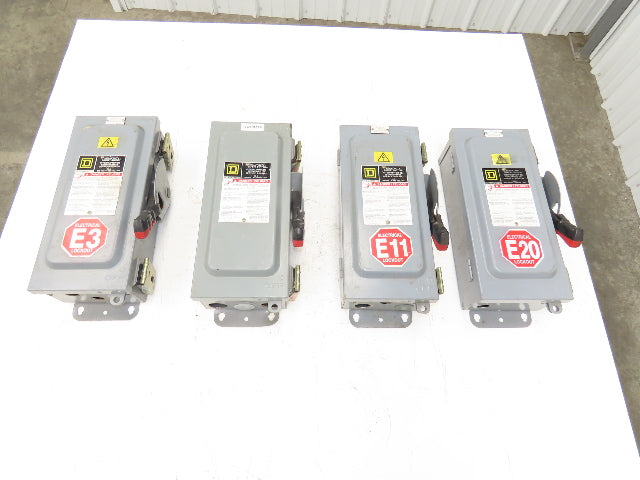 Square D HU-361 Safety Disconnect Switch 30A 600V 3Ph 30HP Non Fused Lot Of 4
