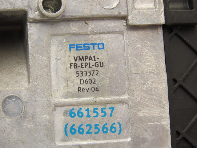 Festo 50E-F13GEQST18-D+N32P-SGL-R-M6BU-EEJGML4JGL+6T Pneumatic 10-Valve Manifold