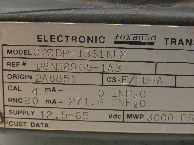 Foxboro 823DP-I3S1NH2 Electronic Pressure Transmitter 12.5-65VDC 3000PSI