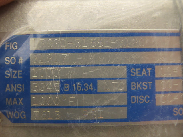 Conval Clampseal 13G2Q-3165E-3120 Globe Valve Y-Pattern Stop 1"Socket Weld 316SS