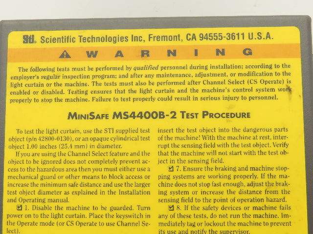 Sti Inc MS4400B-2 Mini Safe Safety Light Curtain Controller Module 115VAC