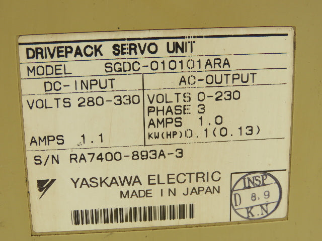 Yaskawa SGDC-010101ARA Drivepack Servo Unit 280-330V Input 0-230V Output 3Ph 1A