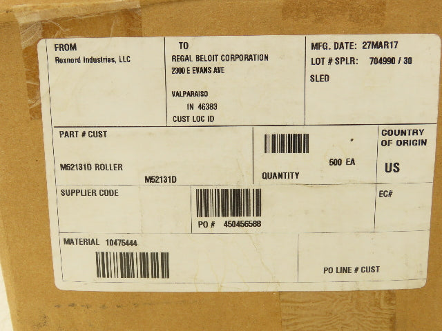Rexnord M52131D Bucket Elevator Conveyor Chain Roller 1/2"Dia x 1"W Box of 500
