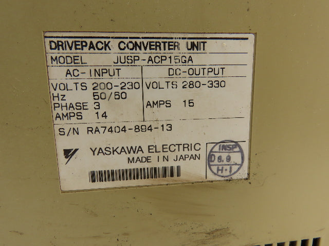 Yaskawa JUSP-ACP15GA Drivepack Converter Unit 3ph AC In 280-330V DC Out 15A