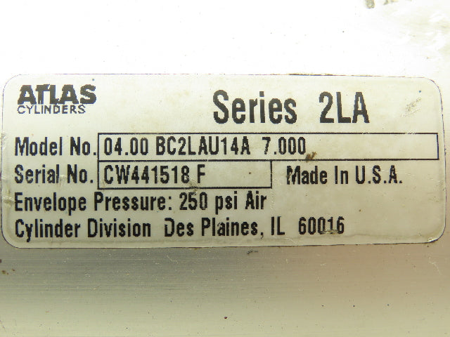 Atlas 4.00 BC2LAU14A Pneumatic Air Cylinder 4"Bore 7"Stroke 250psi Clevis Mount