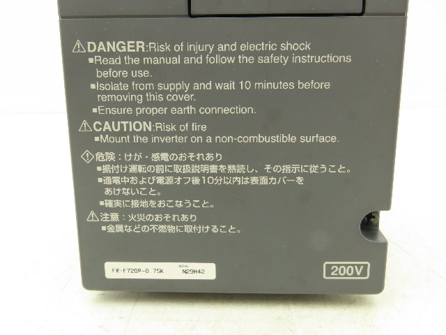 Mitsubishi Electric FR-F720P-0. 75K Inverter Drive .75KW 240VAC 3Ph 6.4A 50-60Hz
