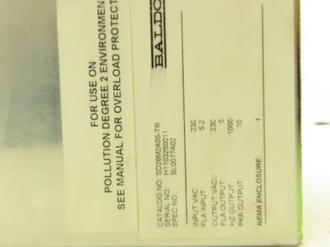 Baldor SD26M2A05-TR AC Servo Drive 230VAC Input 230VAC 1000Hz 5A Output Nema 1
