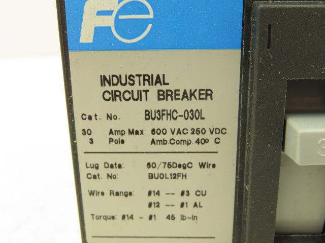 Fuji Electric BU3FHC-030L Circuit Breaker 3Ph 30A 600VAC 3 Pole 250VDC