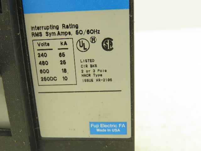 Fuji Electric BU3FHC-030L Circuit Breaker 3Ph 30A 600VAC 3 Pole 250VDC