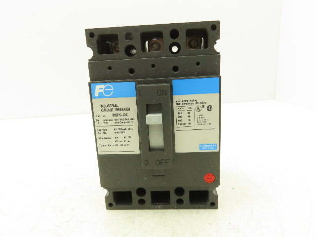 Fuji Electric BU3FHC-030L Circuit Breaker 3Ph 30A 600VAC 3 Pole 250VDC