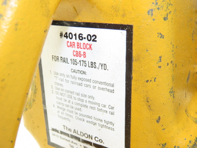 Aldon CB6-B Train Car Rail Clamp Wheel Block Chock 105-175Lb/Yd