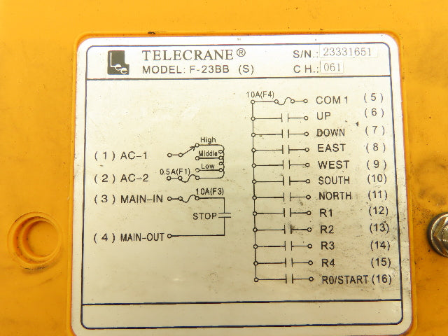 Telecrane F-23BB TX Wireless Remote Control System Pendant Crane Trolley Hoist