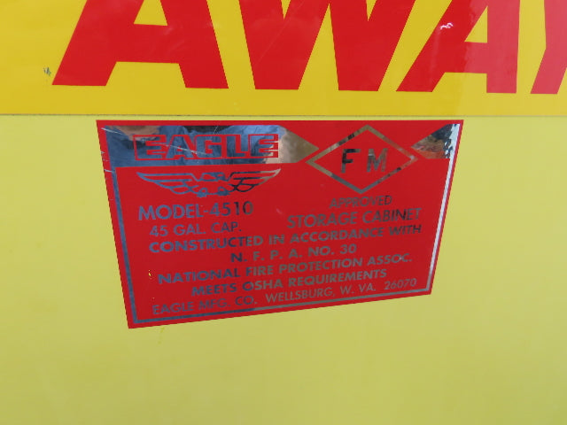 Eagle 4510 Flammable Liquid Safety Cabinet Yellow Dual Door 45 Gal Self Closing